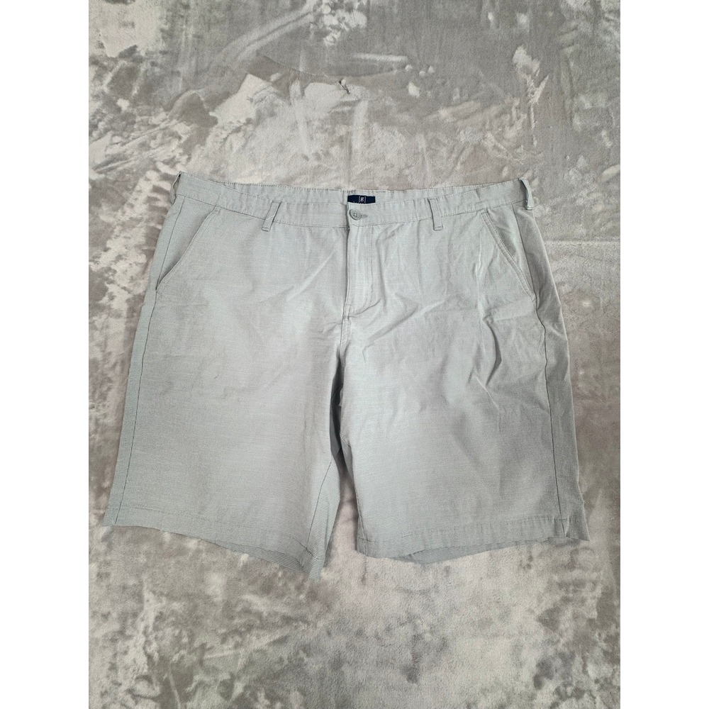 George Men's Gray Gingham Flat Front Shorts Size 42 Waist‎ Stretch Casual Khaki